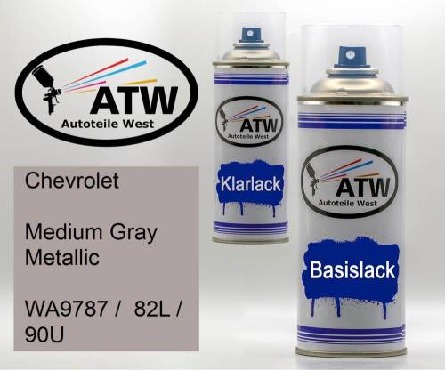 Chevrolet, Medium Gray Metallic, WA9787 /  82L / 90U: 400ml Sprühdose + 400ml Klarlack - Set, von ATW Autoteile West.